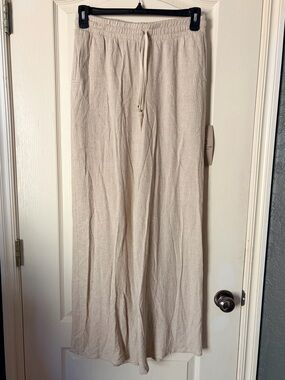 NWT Leisure Lab 100% Linen Wide Leg Beach Tan Lounge Pants, Size 3 (Large)